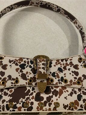 Betsey Johnson Cream and Brown Leopard-Print Shoulder Bag with Gold Hardware